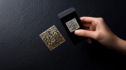 Hand Scanning Golden QR Code with Smartphone