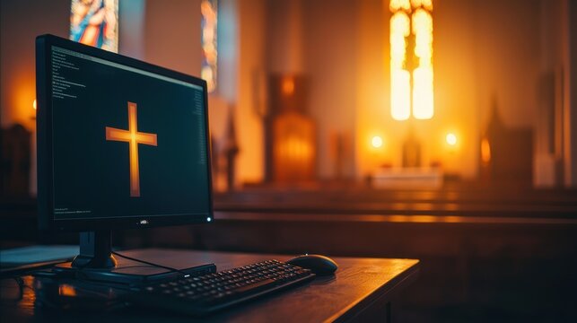An online religious service on a computer screen.
