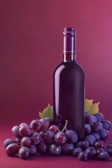 Red Wine Bottle and Grapes: A vibrant, still life image with a bottle of red wine and a bunch of fresh grapes, set against a rich burgundy background. The composition evokes a sense of luxury, sophist