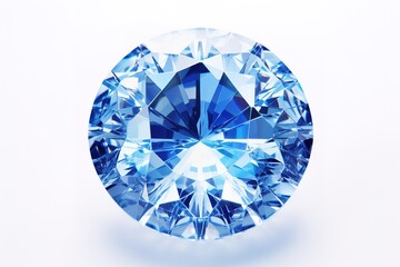 Illustration of a beautiful pearlescent blue diamond on a white studio background