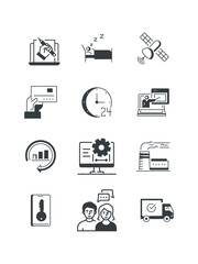 Sign, internet, office, phone, camera, set of icons for web design, vector illustration