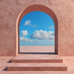Obraz premium Open Archway View with Blue Sky and Clouds