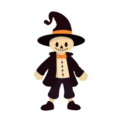 halloween skeleton witch mascot flat design