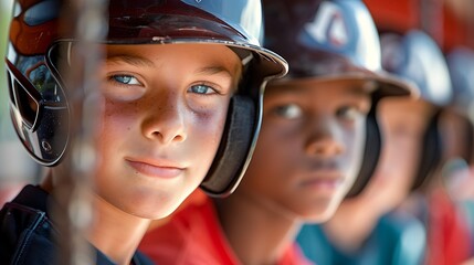 Group of young baseball players ready for the game, demonstrating their focus and determination.