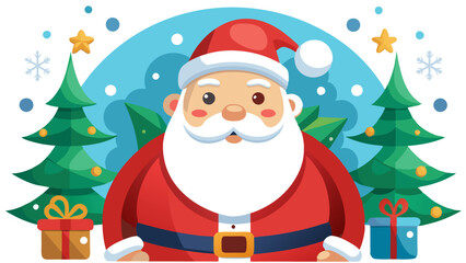 Fototapeta premium Joyful image of Santa with snowflakes and stars on background