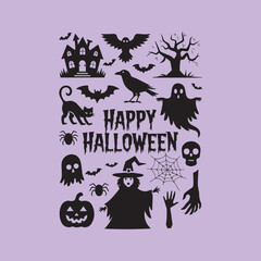 Happy Halloween Pumpkin, Bats And Other Character	