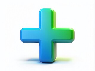 Fototapeta premium Vibrant 3D illustration of a bright blue plus sign overlapping a bold, bright green numeral three on a