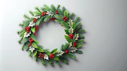 Christmas wreath background in a paper-cut out style, Christmas, wreath, background, paper, cut out, holiday, festive, decoration