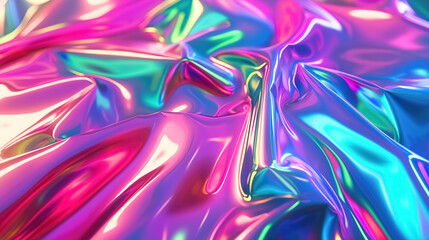 Fototapeta premium A holographic neon foil backdrop with radiant pink, blue, and green tones blending together