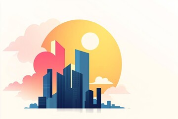 Vibrant Retro Cityscape Illustration A Bold 1960sInspired Color Palette Featuring Geometric Shapes and Nostalgic Urban Architecture