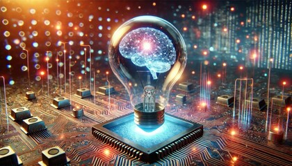 Obraz premium AI brain inside a glowing light bulb