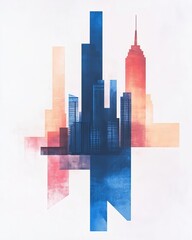 Vibrant Textured Abstract Cityscape with Layered Shapes and Mixed Media Effects for Modern Art Enthusiasts and Urban Decor