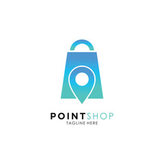 Online shop logo design icon with concept creative bag trolley and map