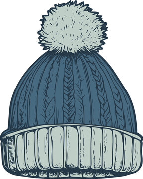 blue knitted winter hat with pompom clip art preview