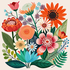 A colorful bouquet of various flowers arranged neatly on a vibrant green background Cherry blossoms blooming in celebration