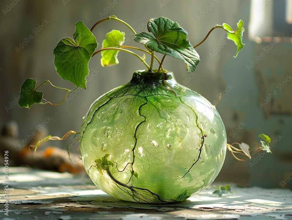 Wall mural green plant in a glass vase - nature photography