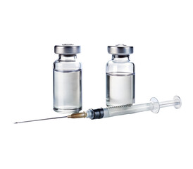 Medical vials and syringe on transparent background