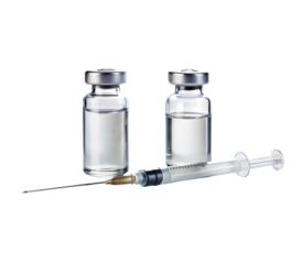 Medical vials and syringe on transparent background