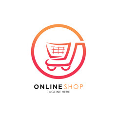 Online shop logo design icon with concept creative bag trolley and map