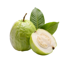 Fresh green guava with leaves isolated on transparent background