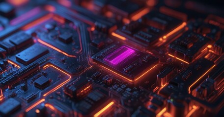 Obraz premium High-Performance Processor on Circuit Board with Glowing Core and Pins