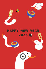 Naklejka premium Illustration of a snake playing cheerfully in 2025,New Year's card vertical. 