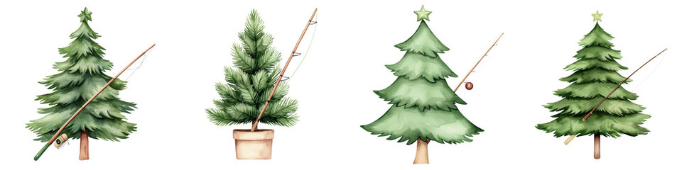 Fototapeta premium A collection of decorative Christmas trees showcasing various styles and ornaments, perfect for holiday-themed designs.