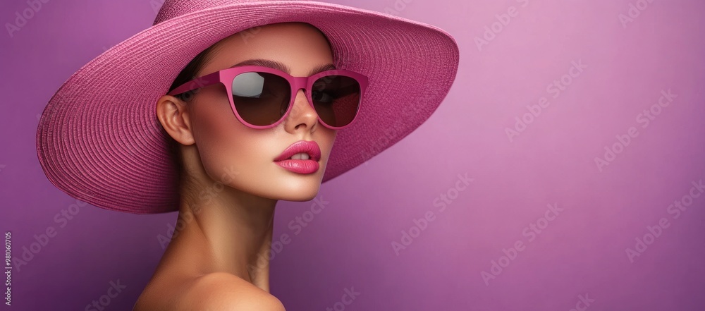 Poster Stylish Woman in Pink Hat and Sunglasses