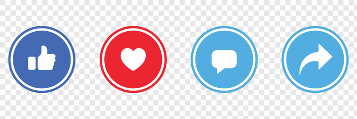 Share, save, like and comment icon set. Vector EPS 10