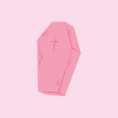 A pink coffin with a cross. Hand drawn Halloween element.
