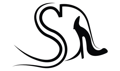 black icon of fashionable women's high heel shoes, sign, logo, vector, silhouette of shoe