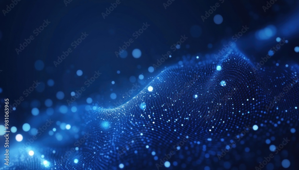 Sticker Abstract Blue Wave with Glowing Particles