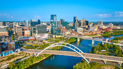 Fototapeta premium Aerial Nashville Skyline with Bridges and Riverfront View