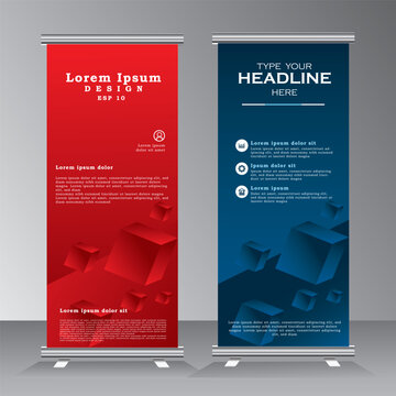 Abstract Roll up banner stand template design with red and blue colour, Vertical banner template, stand banner design, brochure, flyer, infographics. modern advertising. vector  eps 10 