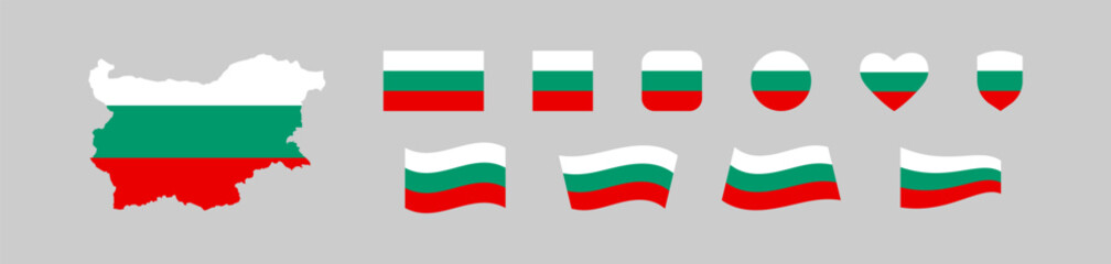 Bulgaria map and flag icon set. National country symbol. Isolated vector