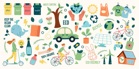 Сollection eco friendly cute elements flat design