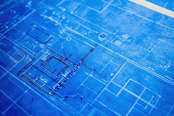 Detailed architectural blueprint showcasing the intricate layout and design of a building project, with precise measurements and plans.