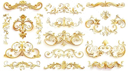 Fototapeta premium Elegant Vintage Gold Decorative Elements: Exquisite Frames, Swirls, and Borders for Timeless Design