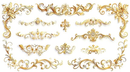Obraz premium Elegant Vintage Gold Decorative Elements: Exquisite Frames, Swirls, and Borders for Timeless Design