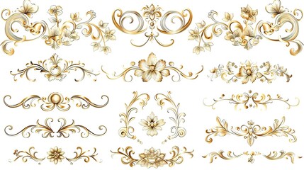 Obraz premium Elegant Vintage Gold Decorative Elements: Exquisite Frames, Swirls, and Borders for Timeless Design