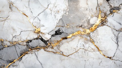 White Marble Texture with Golden Cracks and Black Veins for Luxury Decor. AI generated illustration