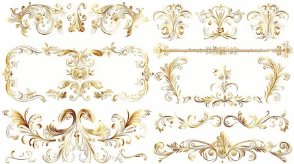 Naklejka premium Elegant Vintage Gold Decorative Elements: Exquisite Frames, Swirls, and Borders for Timeless Design