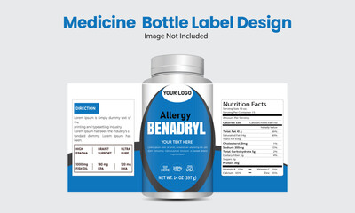Multi-vitamin or food supplement sticker bottle jar label design banner packaging oil label and capsule pill human good for health medical product