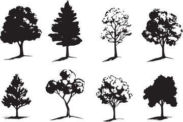 Fototapeta premium Set Trees. Hand drawn vector illustration 