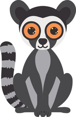 Naklejka premium Cute lemur icon flat on white isolated background, vector design.