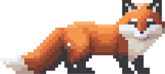 Obraz premium Cute pixel fox icon pixel art on white isolated background, vector design.