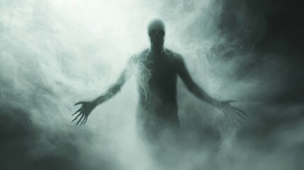 Obraz premium A spectral figure emerging from a swirling cloud of smoke, its clawed hands outstretched.