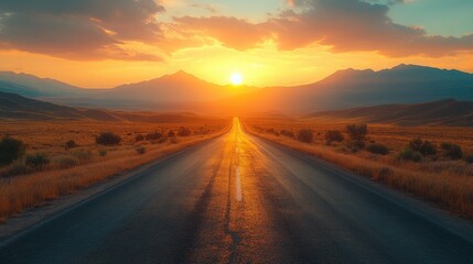 Fototapeta premium Stunning Sunset Over Highway Perfect for Travel Promotions and Inspirational Content