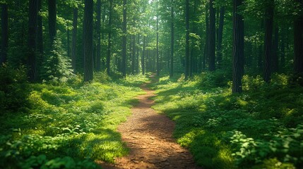 Obraz premium Lush Green Forest Path Inviting Exploration and Relaxation in Nature