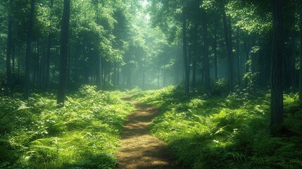 Obraz premium Lush Green Forest Path: A Tranquil Escape into Nature's Beauty